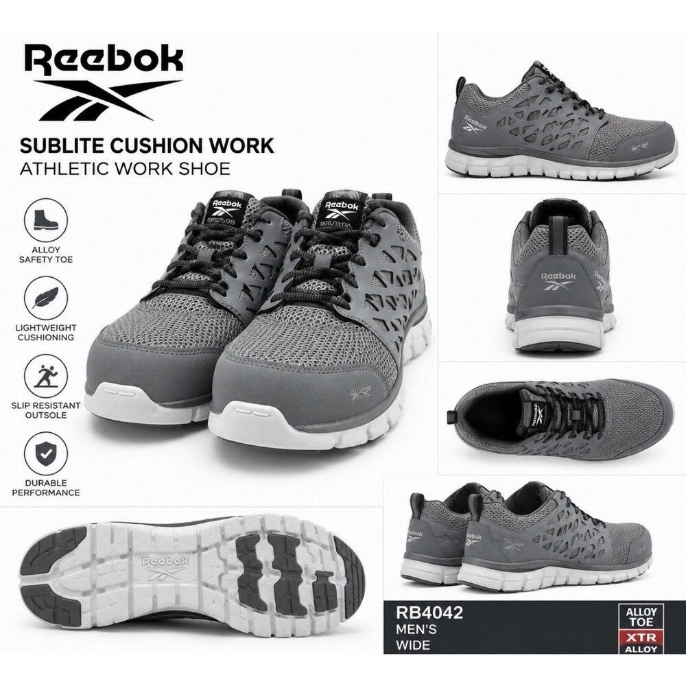 Reebok Sublite Cushion Work Men’s 10W Alloy Toe Gray Work Shoes RB4042 NIB